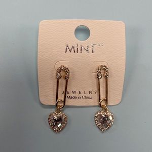 Diamond heart safety pin earrings